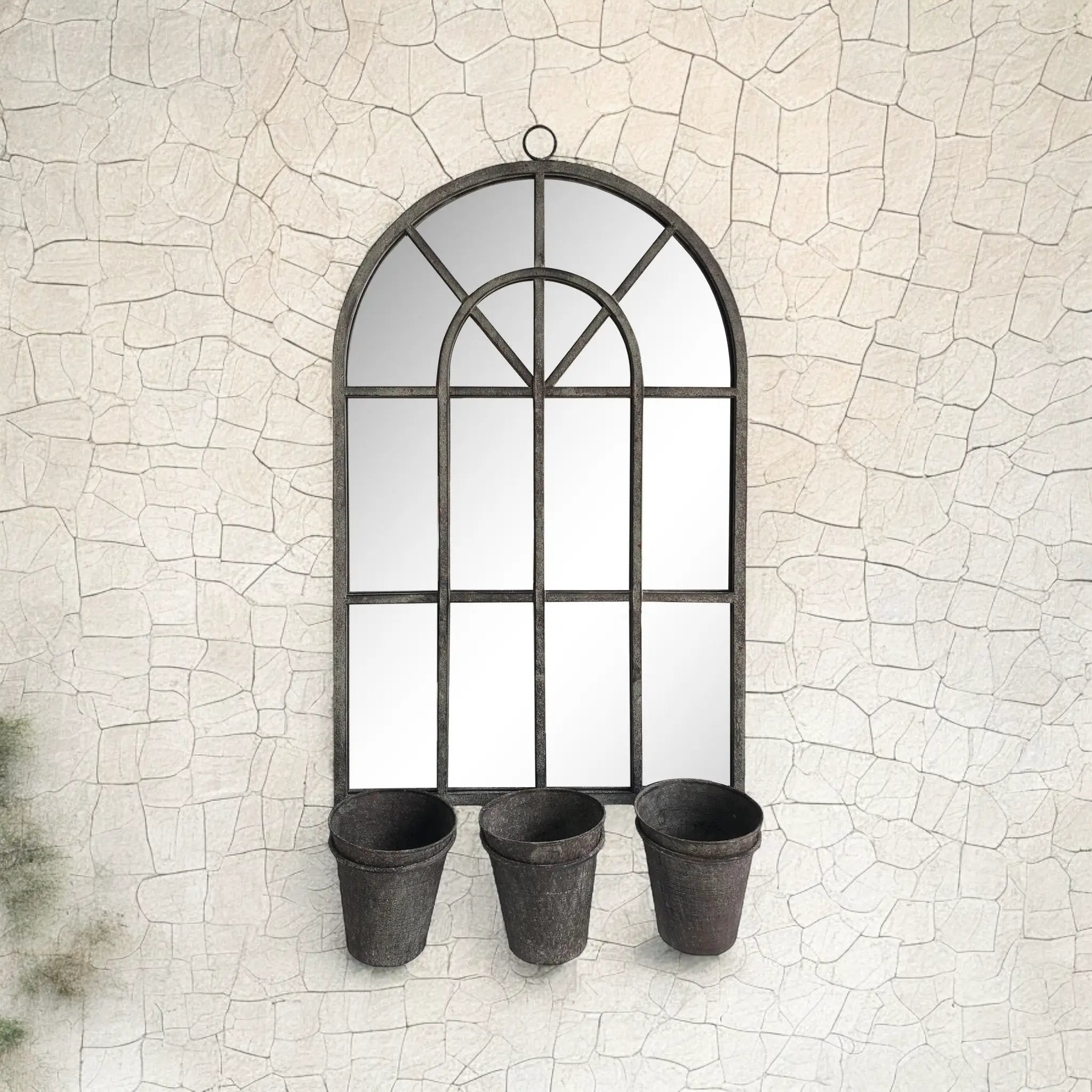 MSL 78CM RUSTY WALL MIRROR WITH TRIPLE PLANTER - Planters