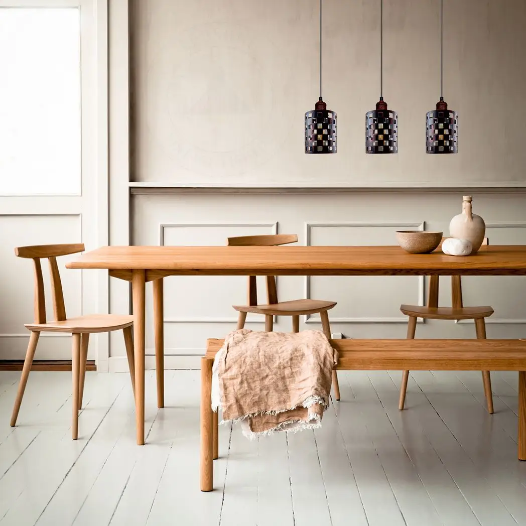 Un-branded Vintage Industrial Rustic Red 3 Head Reactangle Base Pendant Cord E27 Metal Brushed Light Fitting Barel Cage Lamp Shade - Pendant Lights