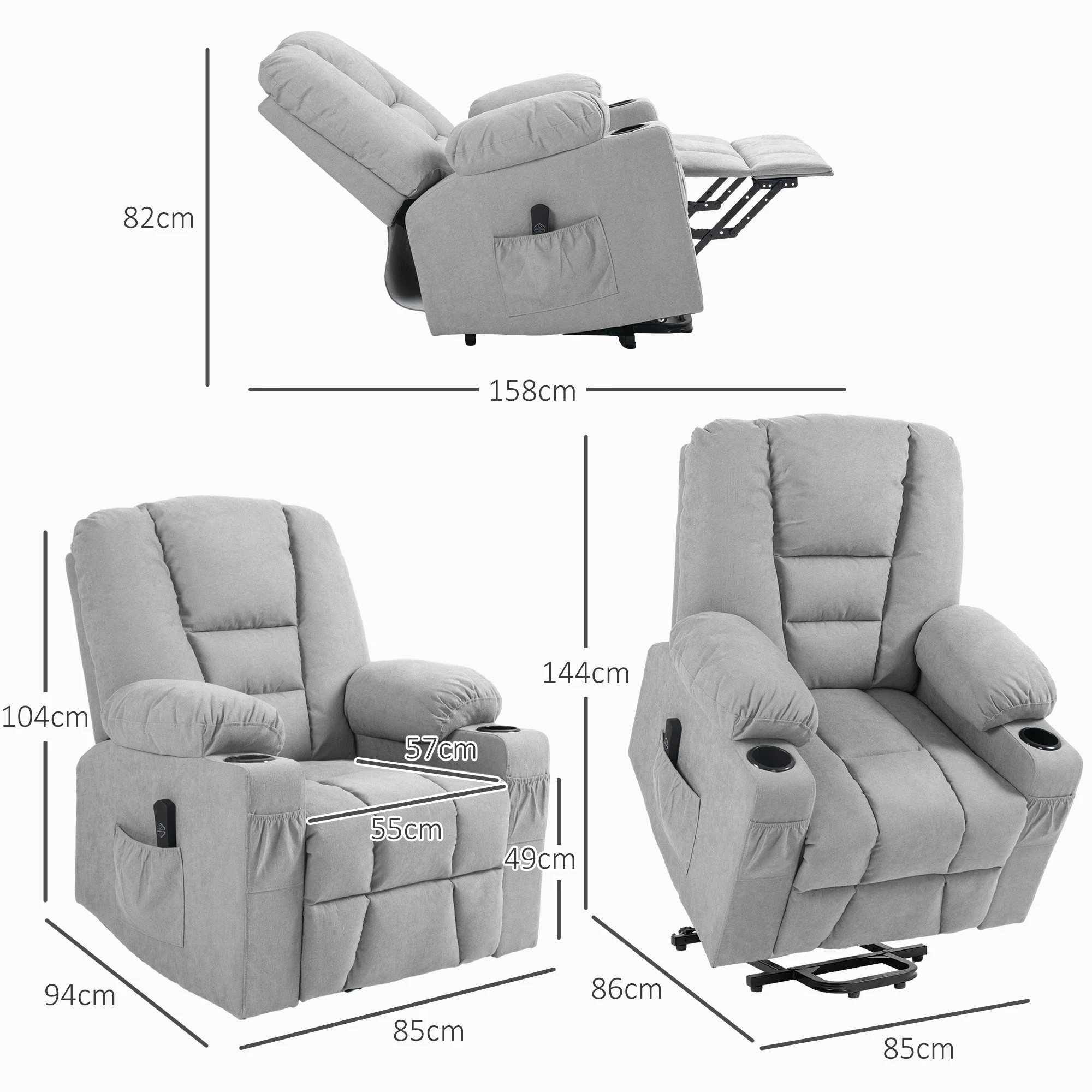 HOMCOM Riser and Recliner Chair w/ Remote, Lift Chair for Elderly, Light Grey by HOMCOM