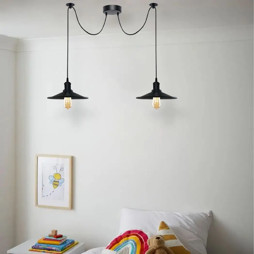 Un-branded Black Vintage 2 Head Cone shaped shade Ceiling Pendant Light Fitting with Adjustable Cord Hanging Light Fixture - Pendant Lights