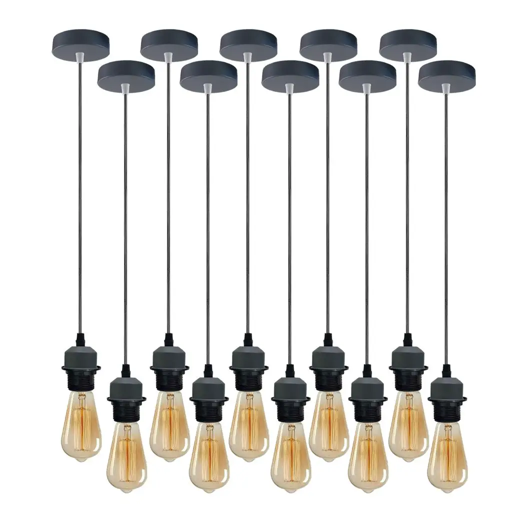 Un-branded 10 Pack Industrial Grey Pendant Light, Lampshade Addable E27 Lamp Holder Light, - Pendant Lights