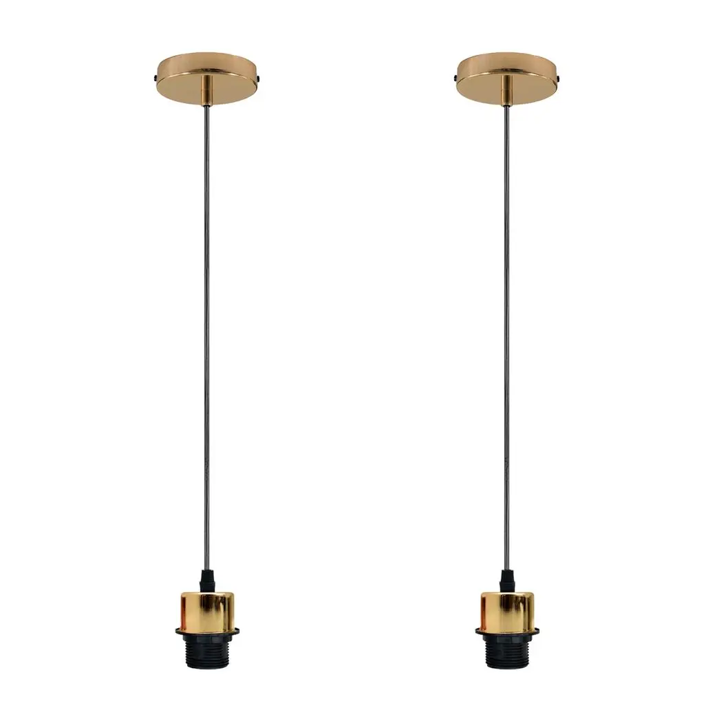 LEDSONE 2 Pack Industrial French Gold Pendant Light Fitting, Lampshade Holder Fitting Set With PVC Cable. - Pendant Lights