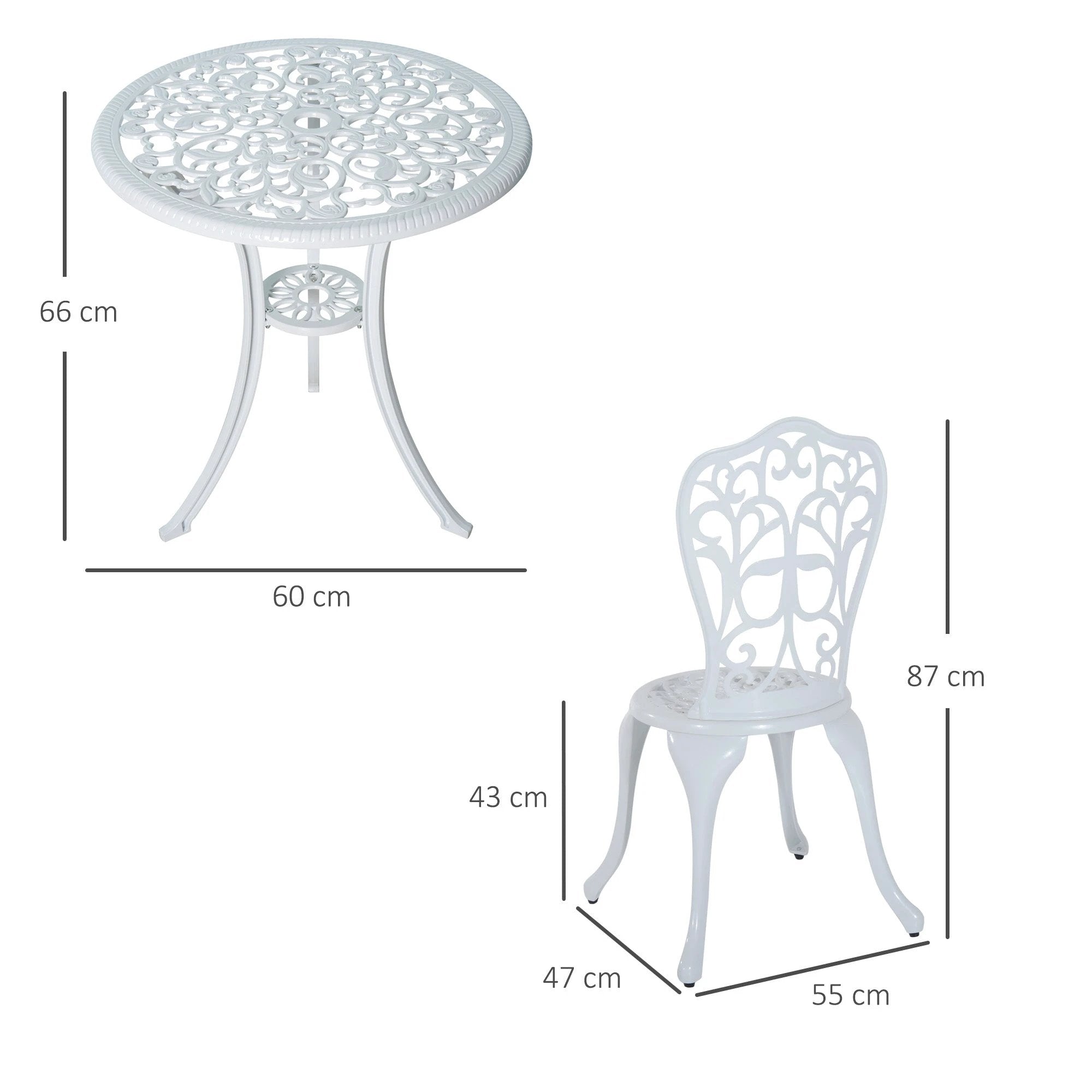 Outsunny Outsunny 3 Pieces Antique Garden Bistro Set for 2 with Umbrella Hole, White - Garden Set