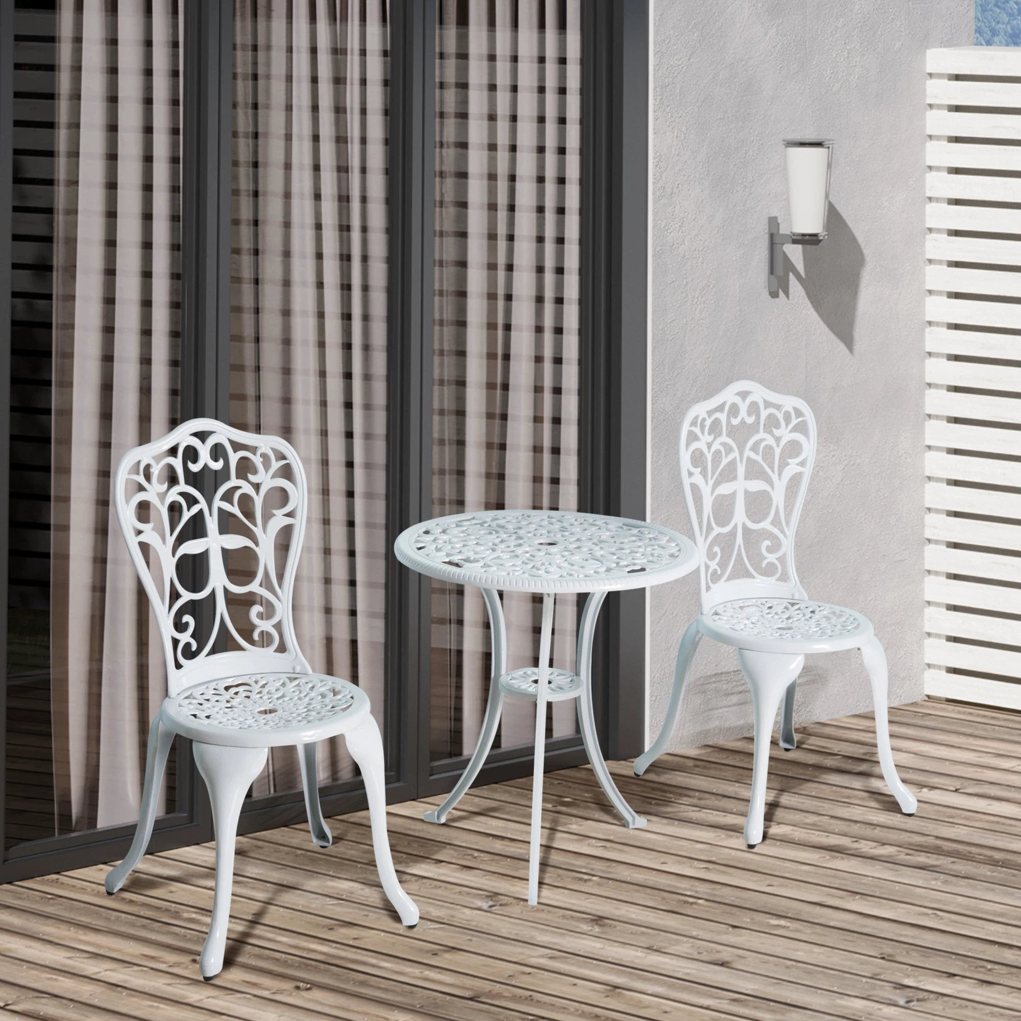 Outsunny Outsunny 3 Pieces Antique Garden Bistro Set for 2 with Umbrella Hole, White - Garden Set