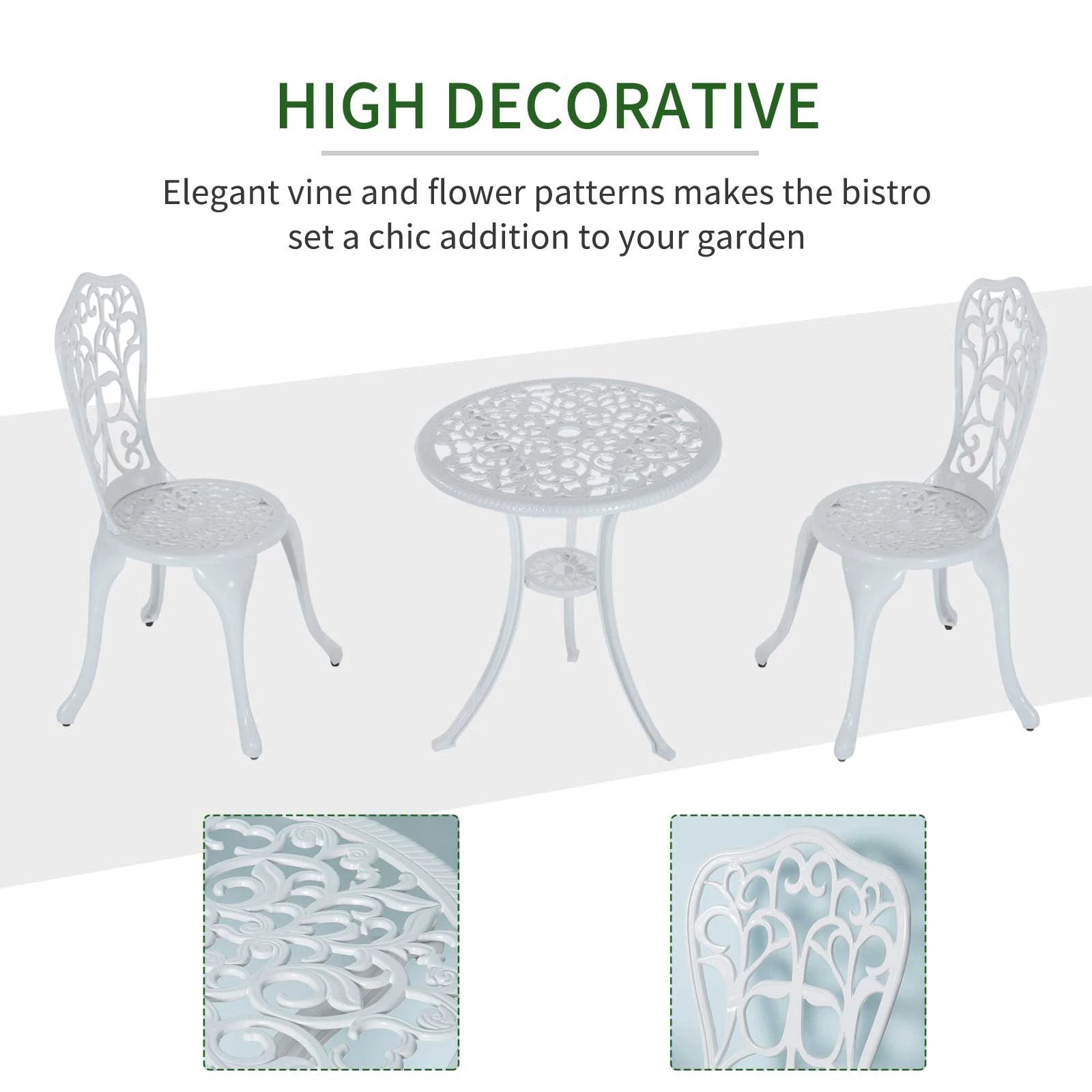 Outsunny Outsunny 3 Pieces Antique Garden Bistro Set for 2 with Umbrella Hole, White - Garden Set