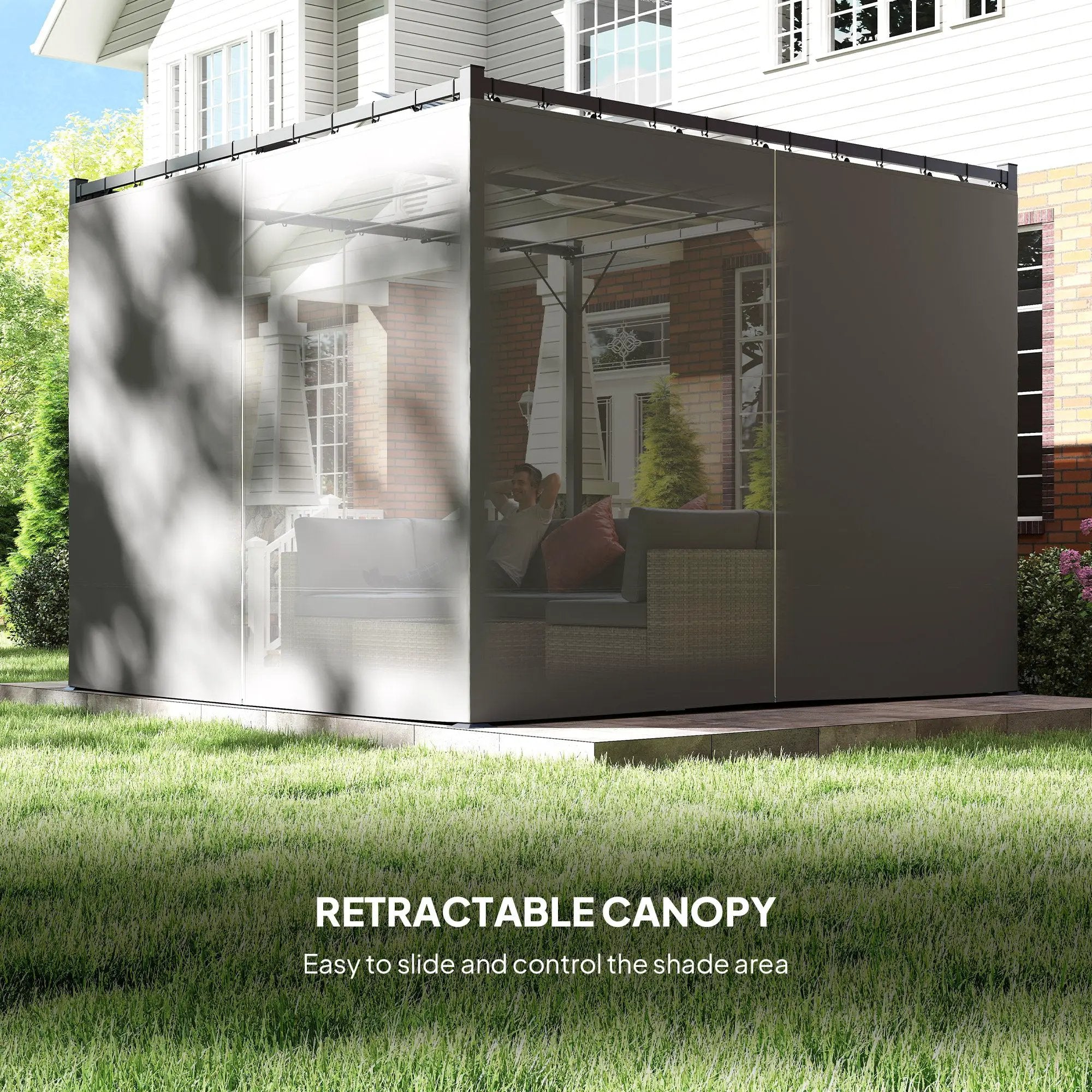 Outsunny Outsunny 3 x 3(m) Pergola with Retractable Roof and Curtains, Light Grey - Gazebos