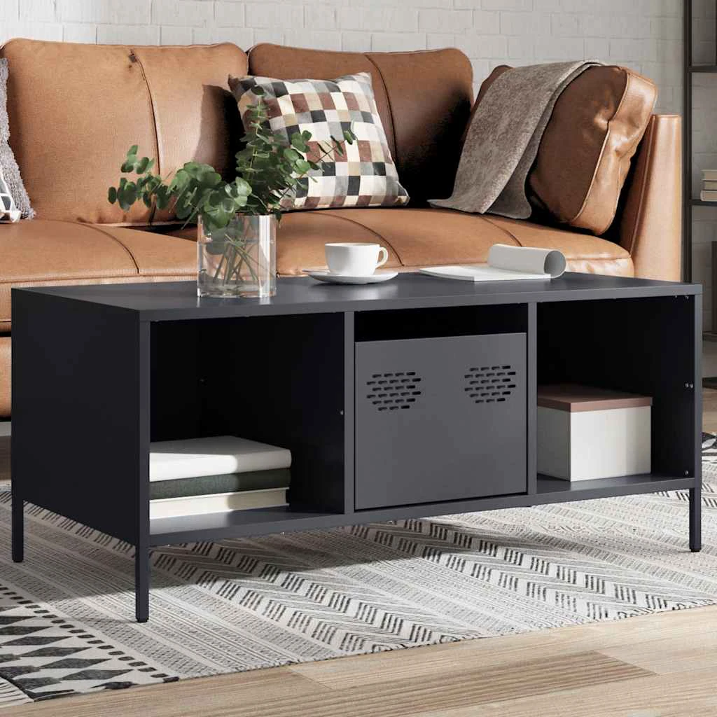 vidaXL VidaXL Coffee Table 101.5 by 50 by 43.5 cm Anthracite Cold Rolled Steel Industrial Living Room - Coffee Table