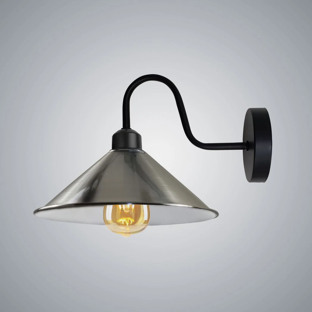 Premium Wall Light Satin Nickel Cone Shade Swan Neck Entry by Un-branded