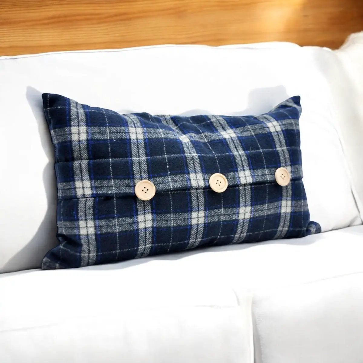 Luxury Tartan Cushion Cover - Elegant & Luxury Blue Checked Velvet, 30 x 50 cm - from MSL