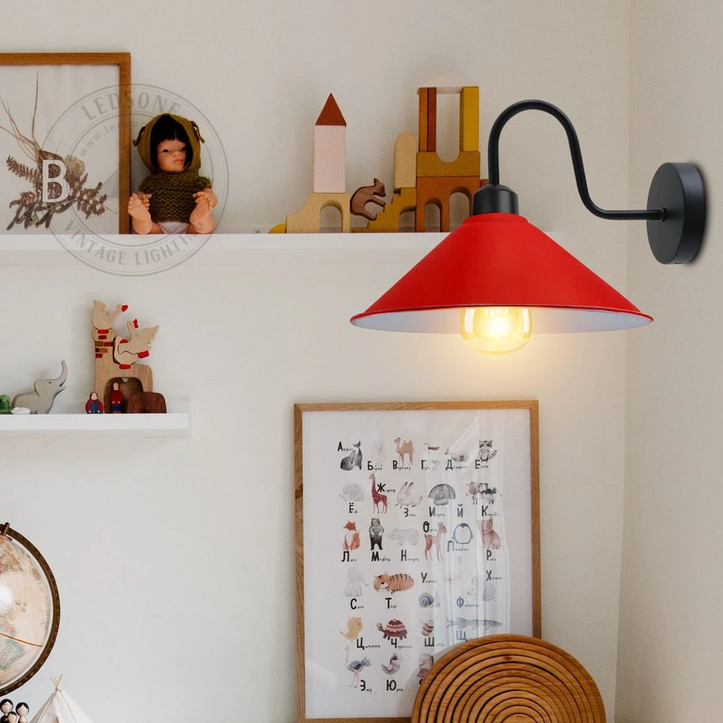 Red Retro Wall Light Sconce Cone Shade E27 for Living Room by Un-branded