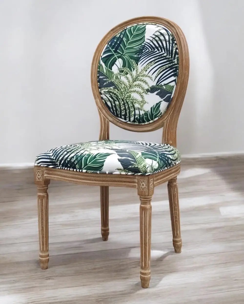 MSL 97CM PALM LEAF FABRIC LOUIS CHAIR - Dining Chairs