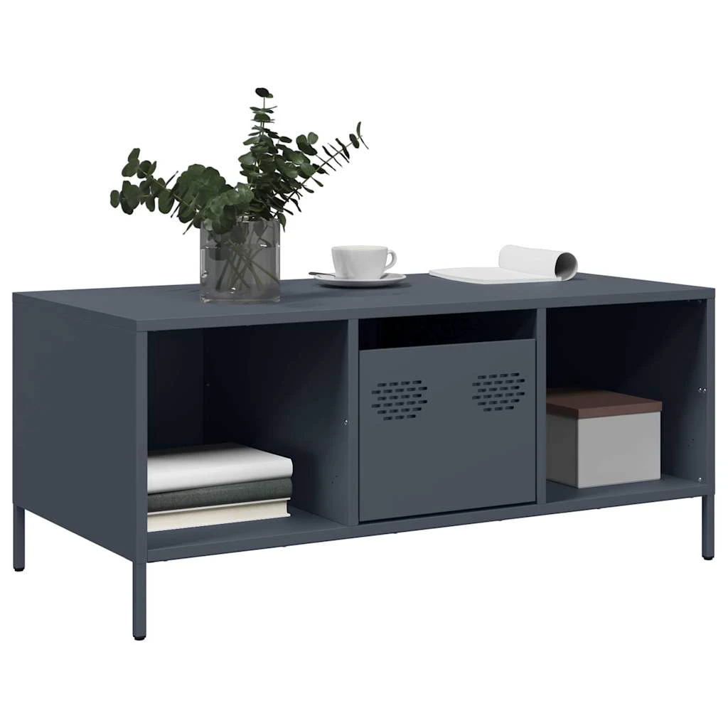 vidaXL VidaXL Coffee Table 101.5 by 50 by 43.5 cm Anthracite Cold Rolled Steel Industrial Living Room - Coffee Table