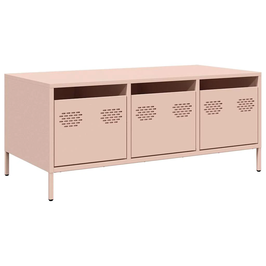 vidaXL vidaXL Pink Coffee Table 101.5x50x43.5 Cm Cold Rolled Steel Industrial With Three Storage Cabinets For Living Room - Coffee Table