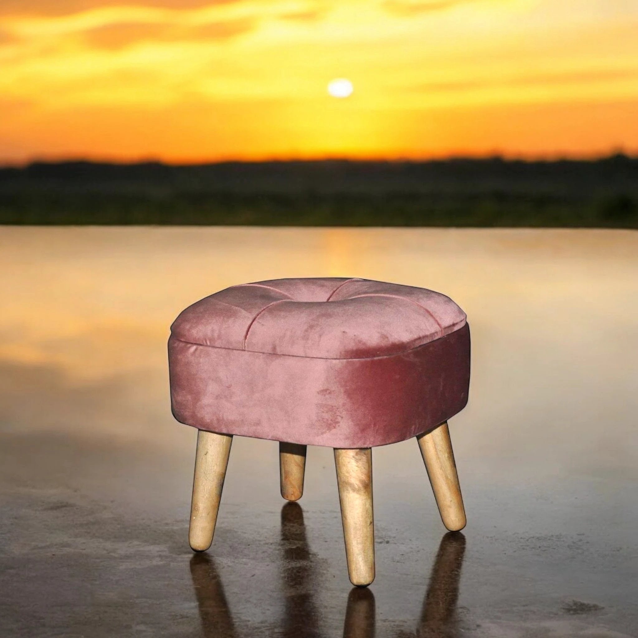 MSL Velvet Pink Stool Compact Cushioned Footrest - Footstool