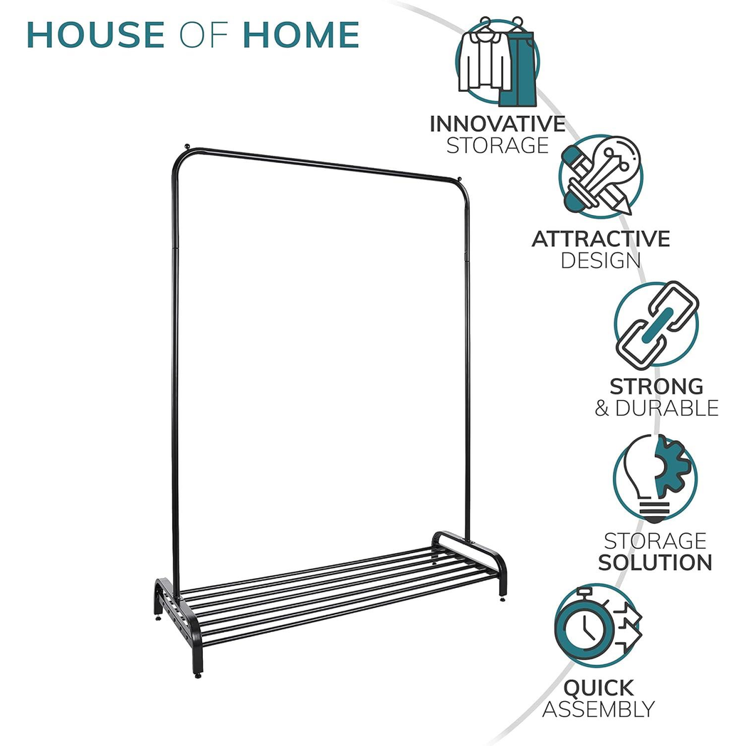 Direct Online Houseware Premium Clothes Rail Black Powder Coated Wide With Shelf - Wardrobe