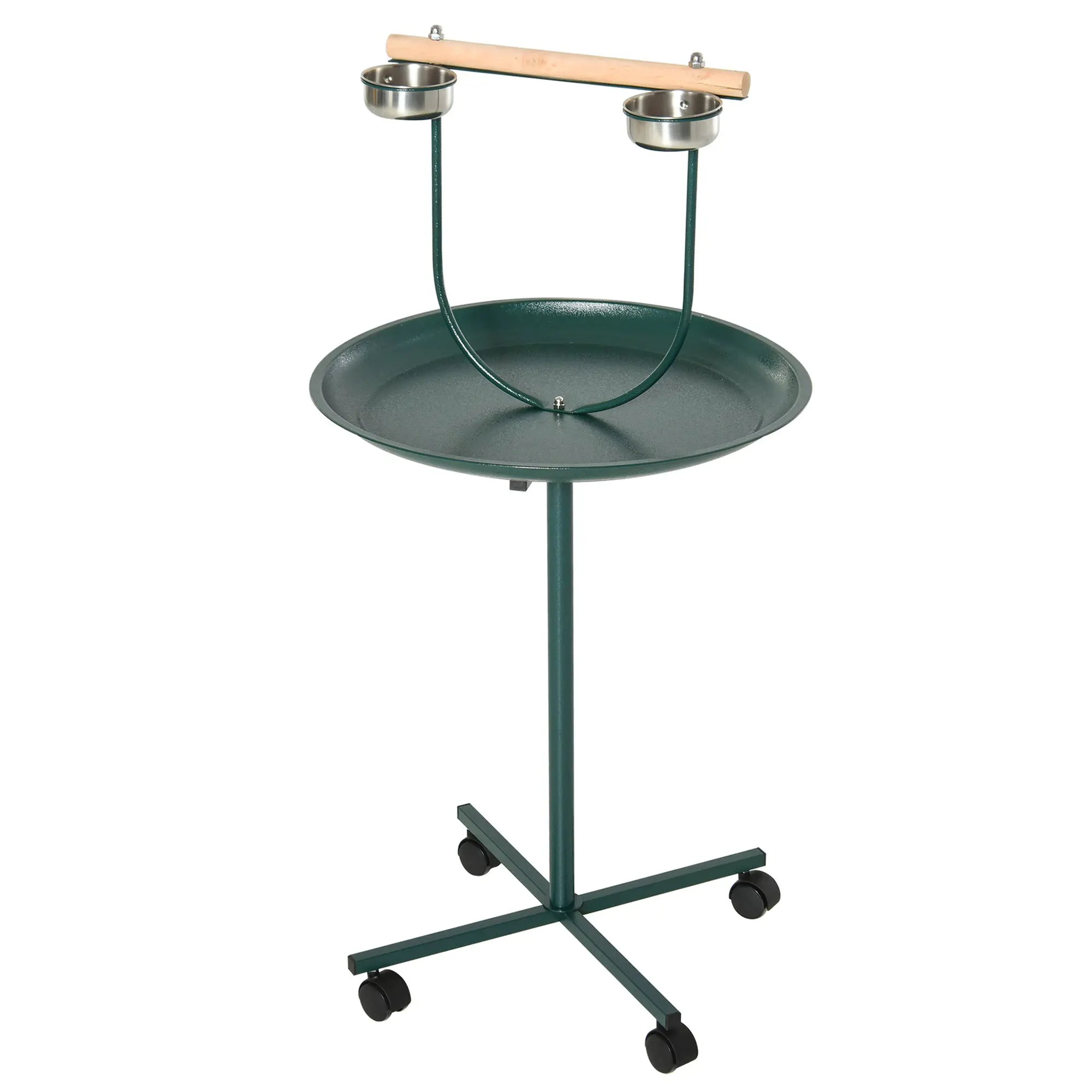 PawHut PawHut Bird Perch Stand, T-Stand Bird Training with Perch, Wheels, Bowls, Green - Bird Feeder