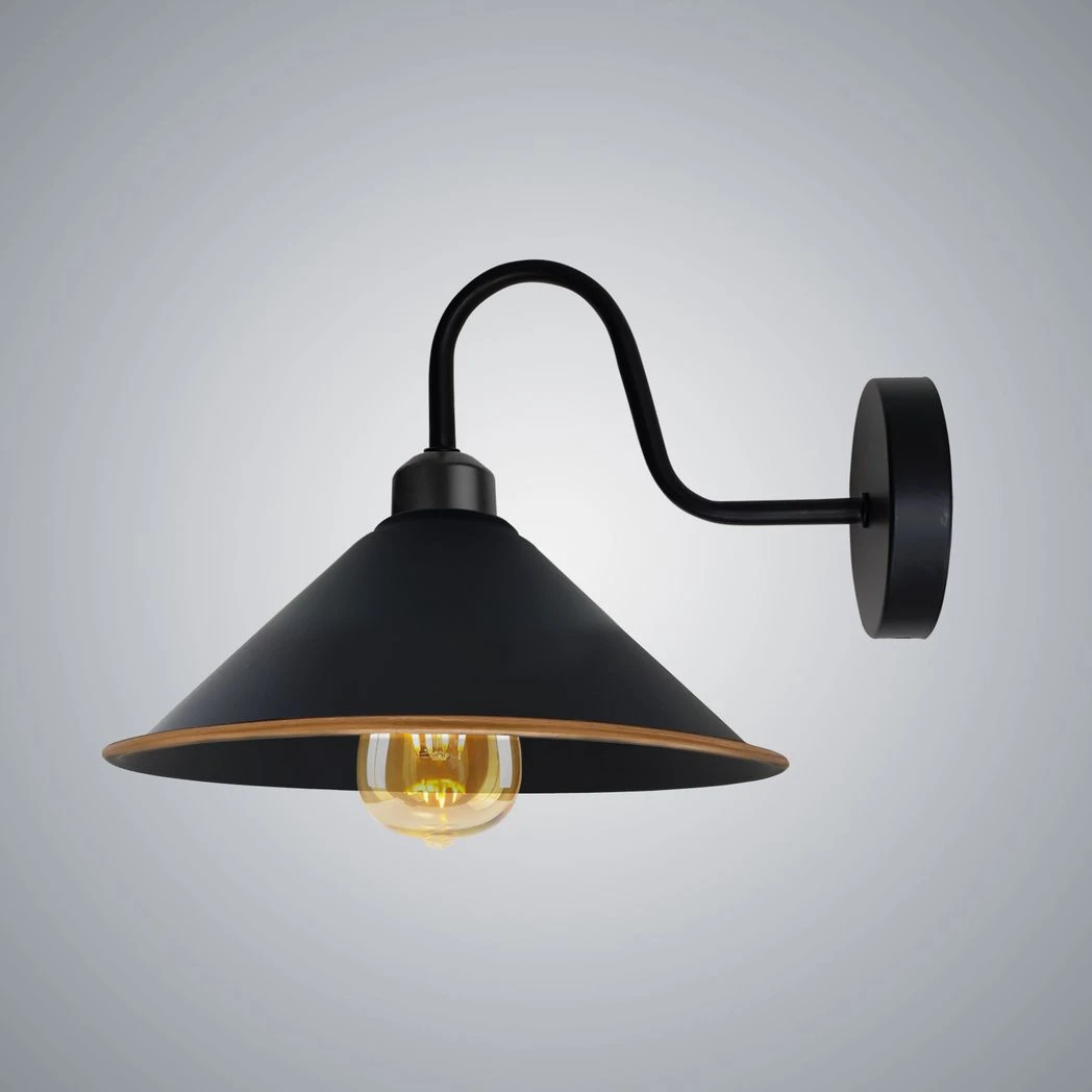 Black Gold Wall Light Medium Swan Neck Cone Shade E27 Home by Un-branded