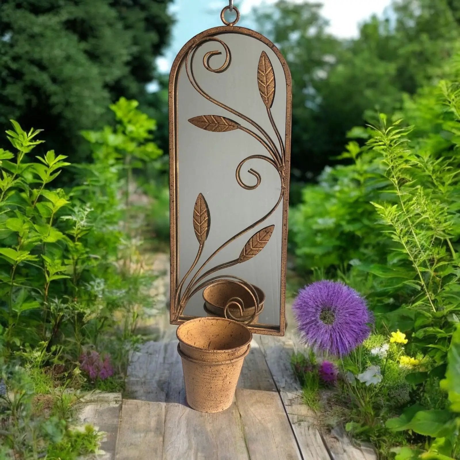 MSL 56CM RUSTY WALL MIRROR WITH PLANTER - Planters