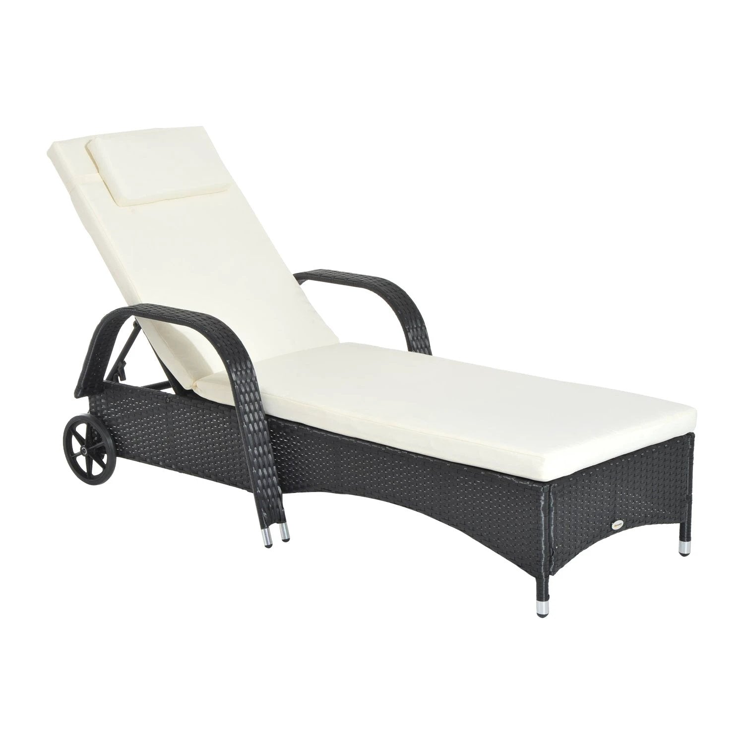 Outsunny Adjustable Rattan Sun Lounger Outdoor Recliner w/ Cushion Garden Pool - Sun Lounger
