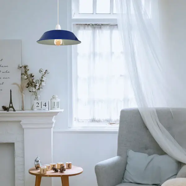 LEDSONE Navy Blue Retro Vintage Lampshade Easy Fit E27 Base Industrial Pendant Metal 36cm Lamp Light Shades - Pendant Lights