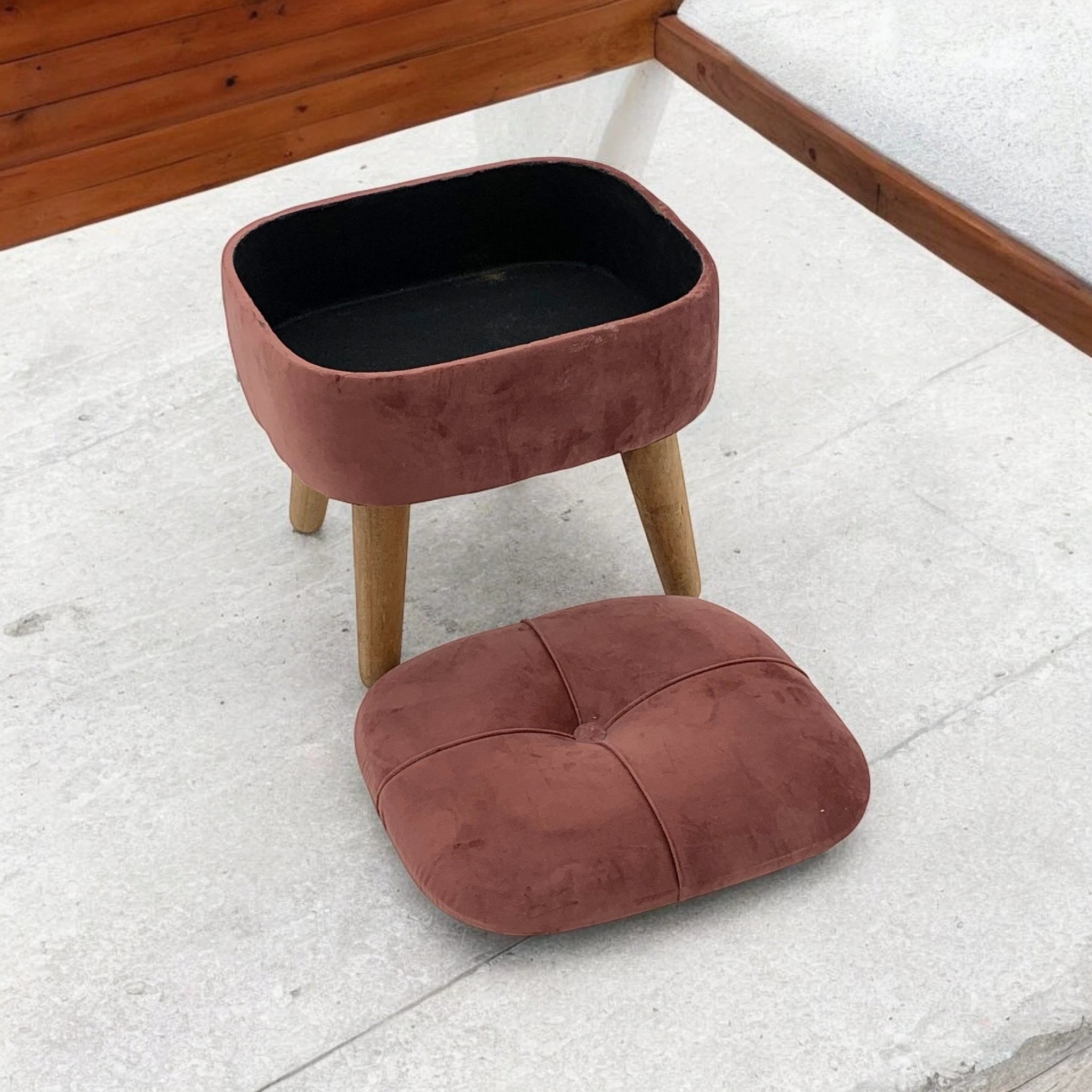 MSL Velvet Pink Stool Compact Cushioned Footrest - Footstool