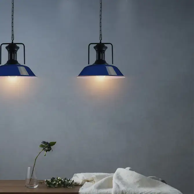 LEDSONE Vintage Industrial Navy Blue Ceiling Pendant Light Shade Hanging Lamp Light - Pendant Lights