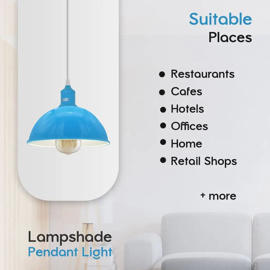 Un-branded 2Pack Dome Shaped Blue Loft Style Sturdy Metal Lamp Shade Pendant Lights 21cm Bottom Spray Painted Finish Inner White - Ceiling Lights