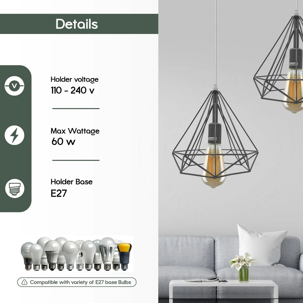 LEDSONE Vintage Pendant Lamp Triple Head Red Cage E27 - Ceiling Lights