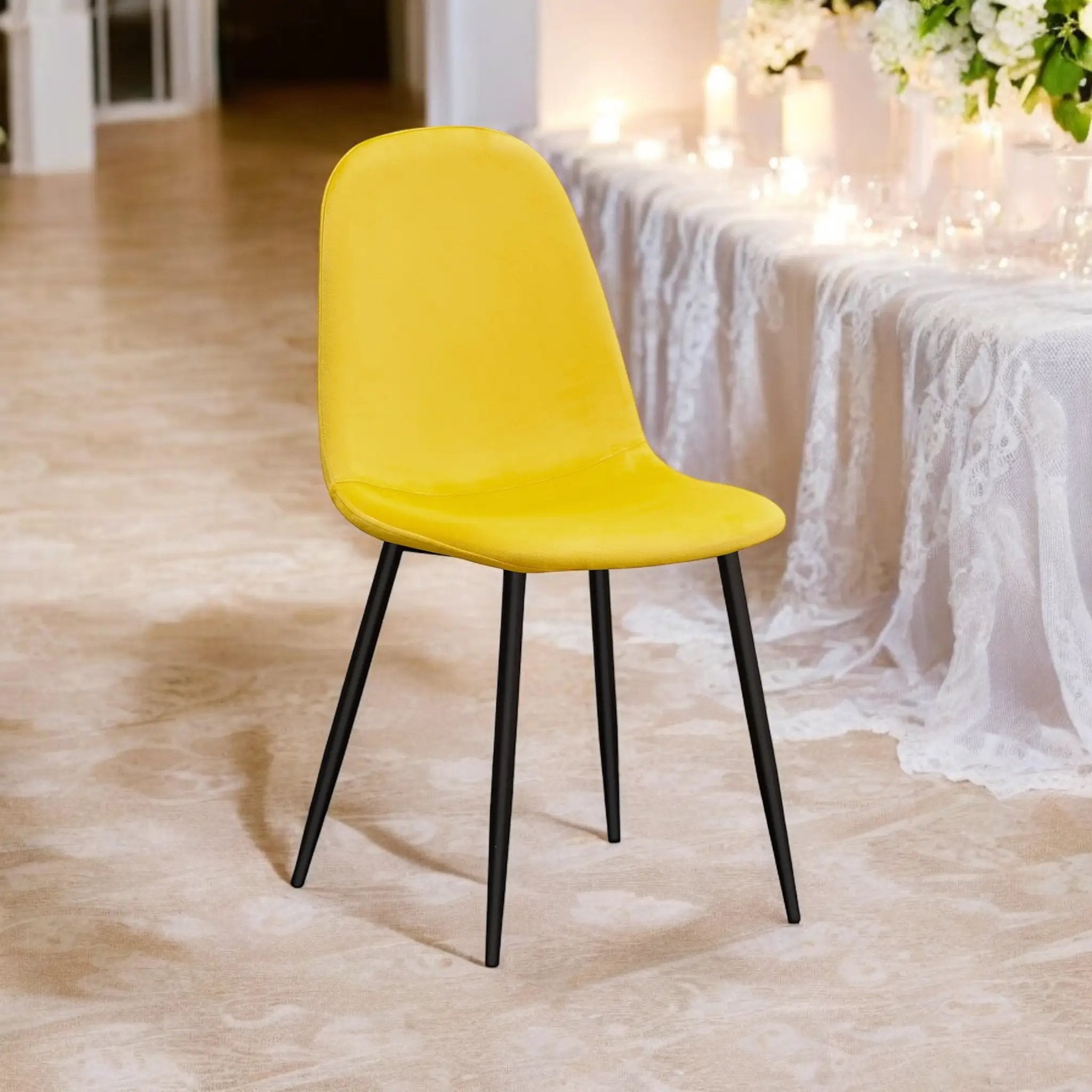 MSL YELLOW FABRIC CHAIR BLACK METAL LEGS - Dining Chairs