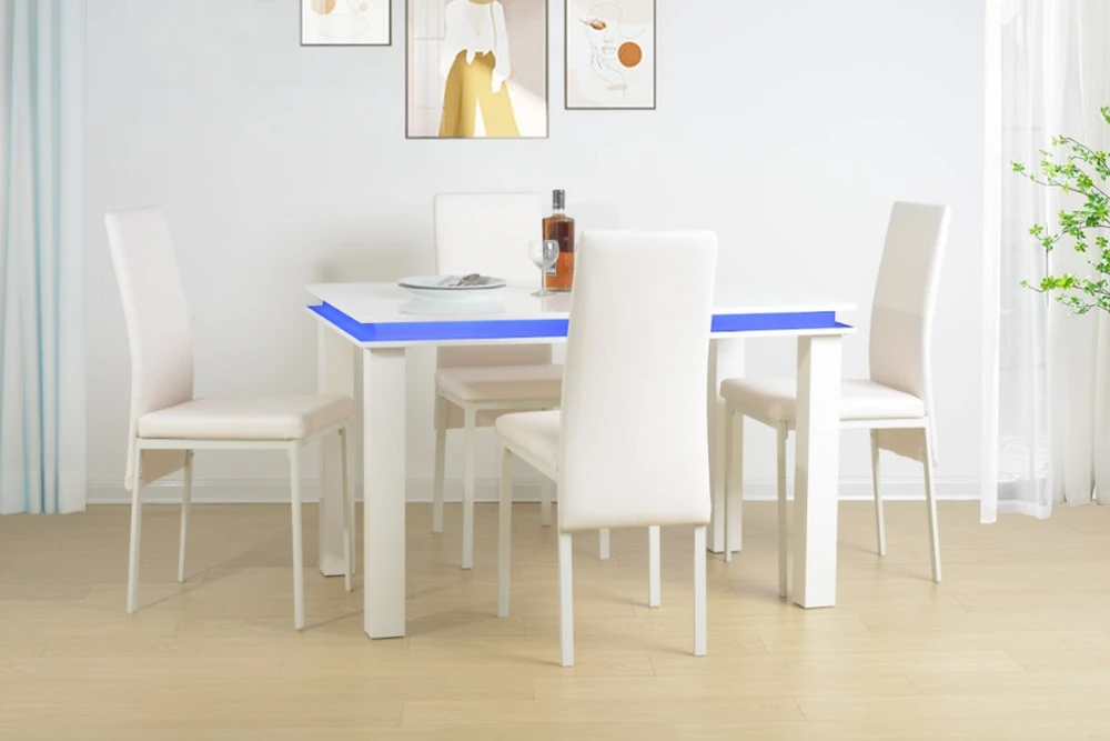 Effulgence 5 Piece Dining Table Set High Gloss WHITE with Blue LED Light - EFFULGENCE - Uncategorized Dining Set