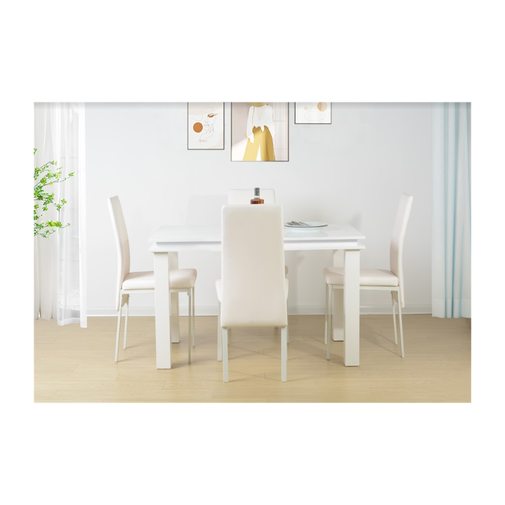 Effulgence 5 Piece Dining Table Set High Gloss WHITE with Blue LED Light - EFFULGENCE - Uncategorized Dining Set