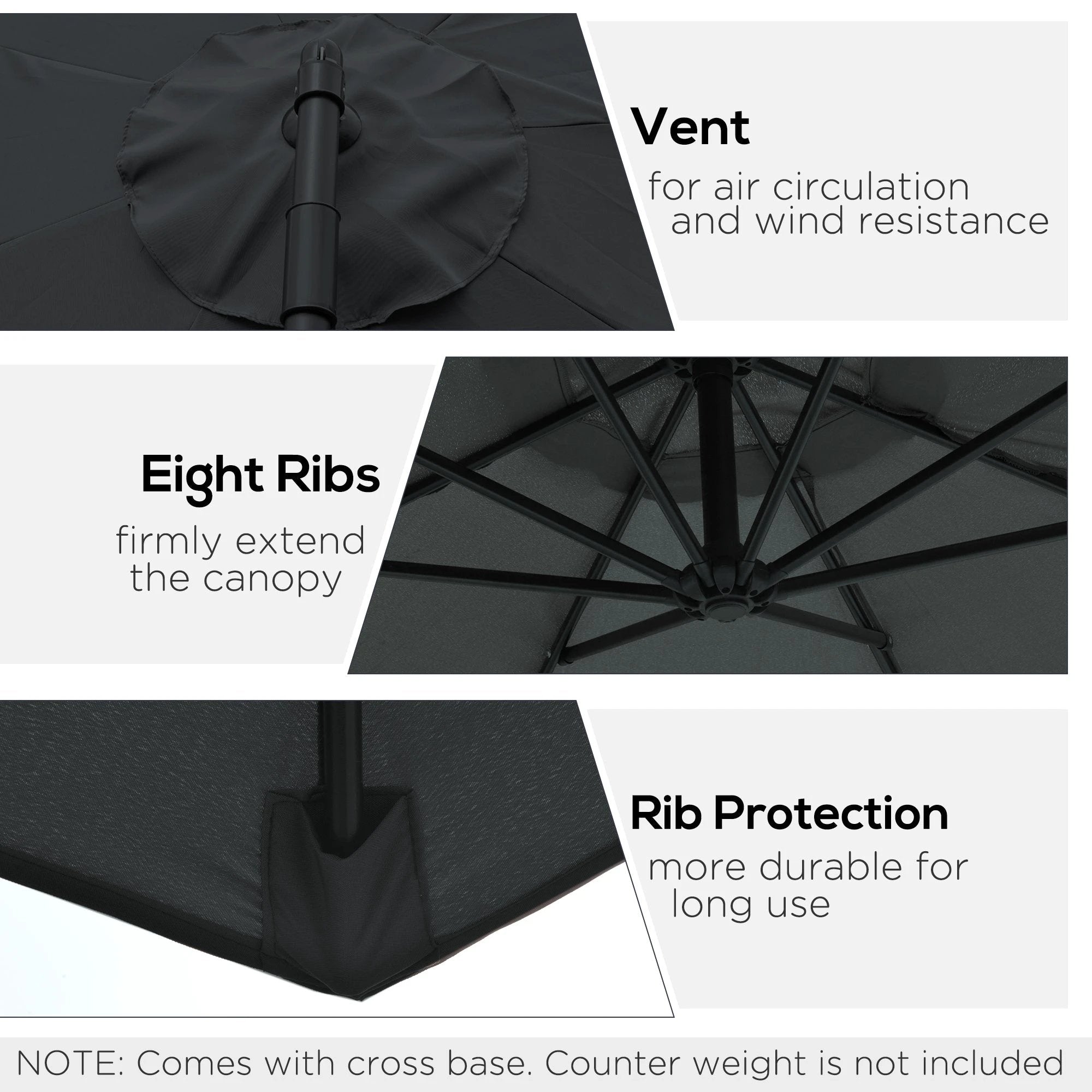Outsunny 3m Garden Banana Parasol Cantilever Umbrella withCrank& Base by Outsunny