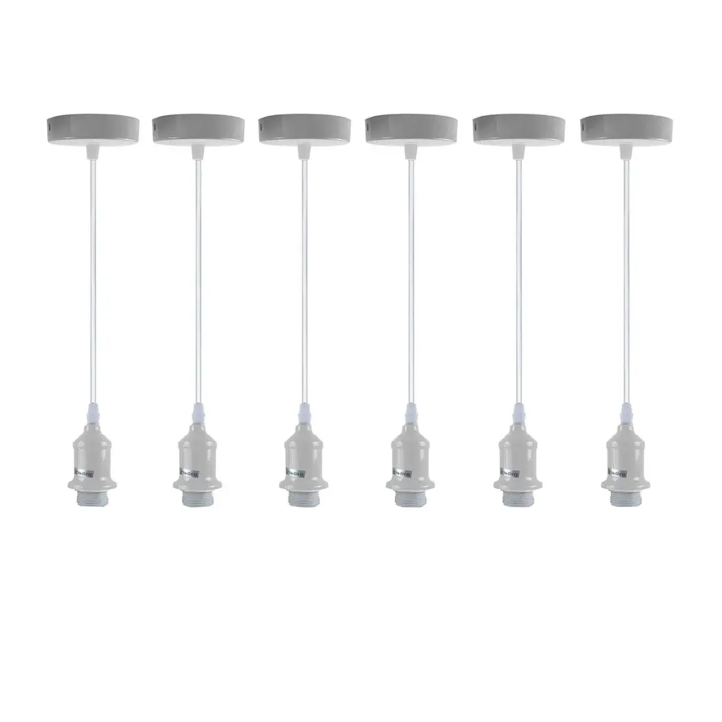 LEDSONE 6 Pack Industrial Pendant Light Fitting, Lampshade Addable E27 Lamp White Holder Fitting Set With PVC Cable - Pendant Lights