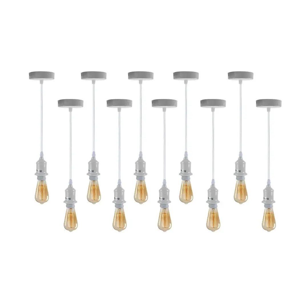 LEDSONE 10 Pack Industrial Pendant Light Fitting, lampshade addable E27 Lamp Holder Fitting Set with PVC Cable - Pendant Lights