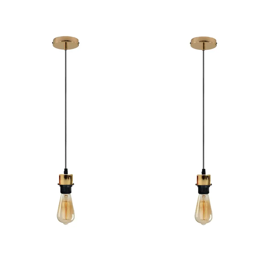 LEDSONE 2 Pack Industrial French Gold Pendant Light Fitting, Lampshade Holder Fitting Set With PVC Cable. - Pendant Lights