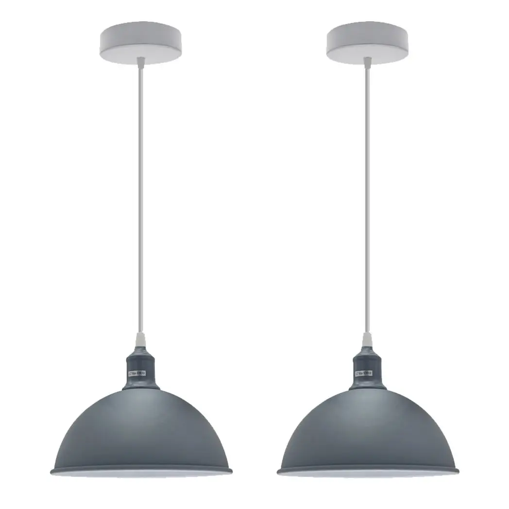 Un-branded 2Pack Dome Shaped Grey Loft Style Sturdy Metal Lamp Shade Pendant Lights 21cm Bottom Spray Painted Finish Inner White - Ceiling Lights