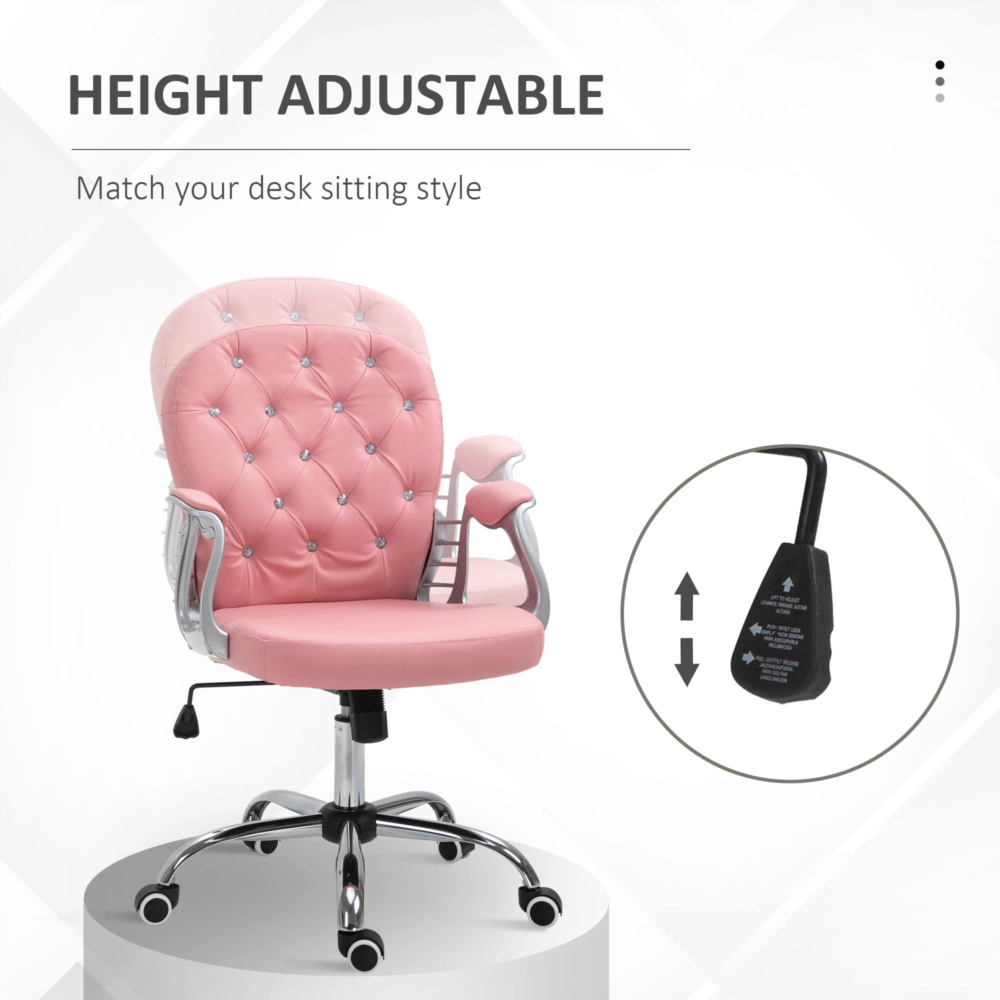 Vinsetto Vinsetto Office Chair PU Diamante Padded Ergonomic 360° Swivel - Office Chair