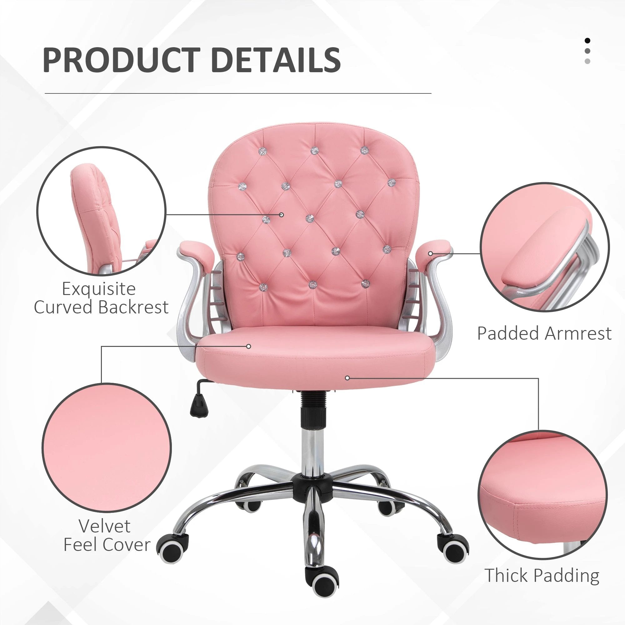 Vinsetto Vinsetto Office Chair PU Diamante Padded Ergonomic 360° Swivel - Office Chair
