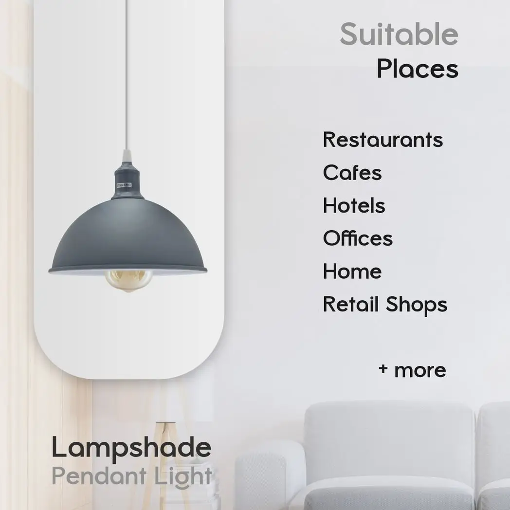 Un-branded 2Pack Dome Shaped Grey Loft Style Sturdy Metal Lamp Shade Pendant Lights 21cm Bottom Spray Painted Finish Inner White - Ceiling Lights
