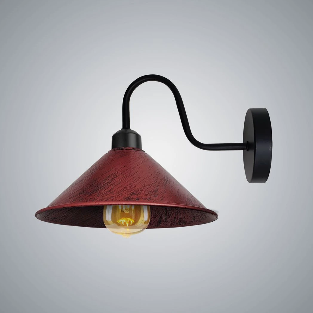 Rustic Red Wall Light Fixture Cone Shade Swan Neck by Un-branded