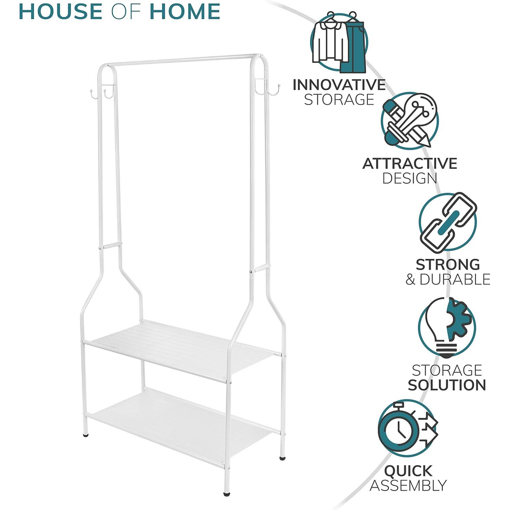 House of Home Premium Clothes Rail Two Tier White Powder Coating - Wardrobe