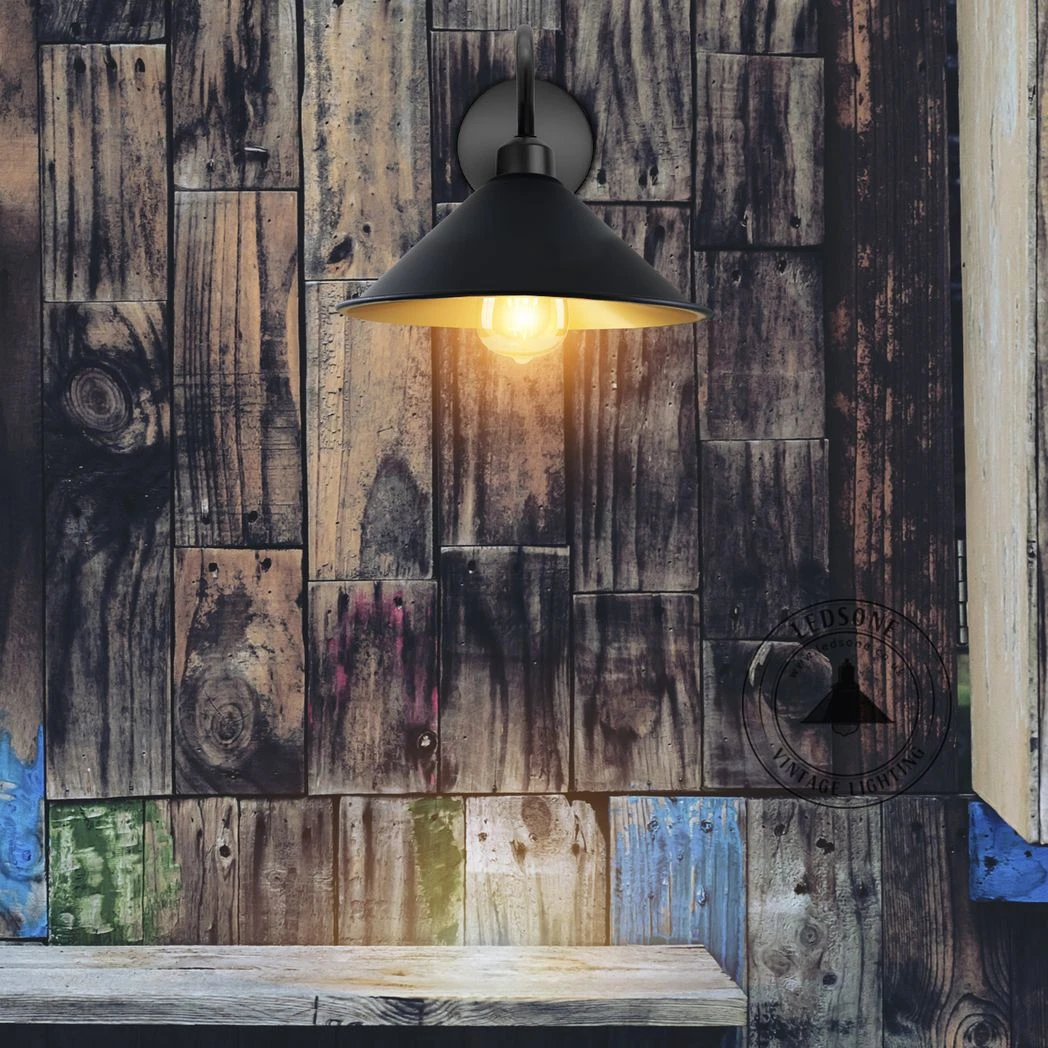Un-branded Black Wall Light Medium Cone Shade E27 Swan Neck Home - Wall Lights