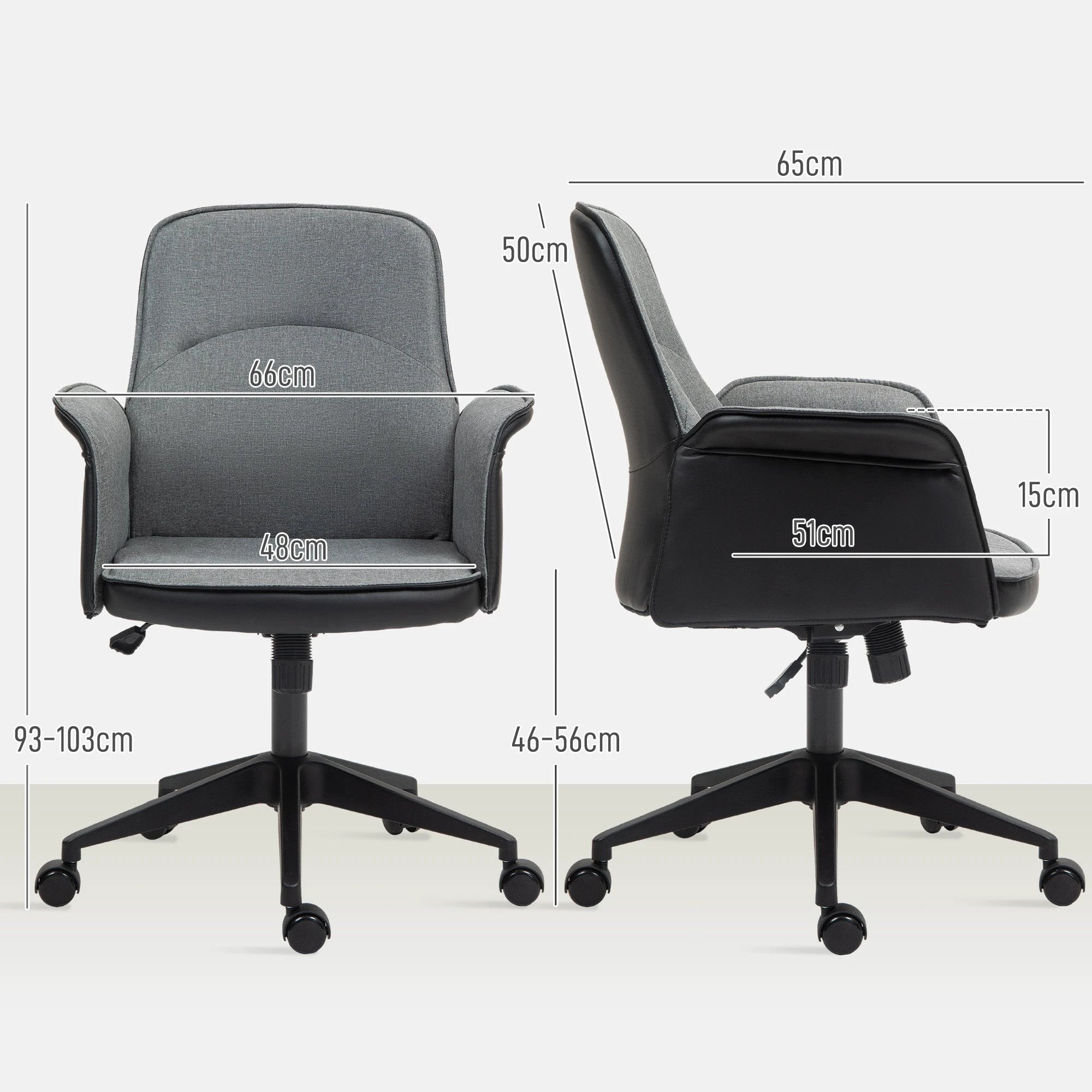 HOMCOM Office Chair, Linen Desk Chair with Adjustable Height Grey by HOMCOM