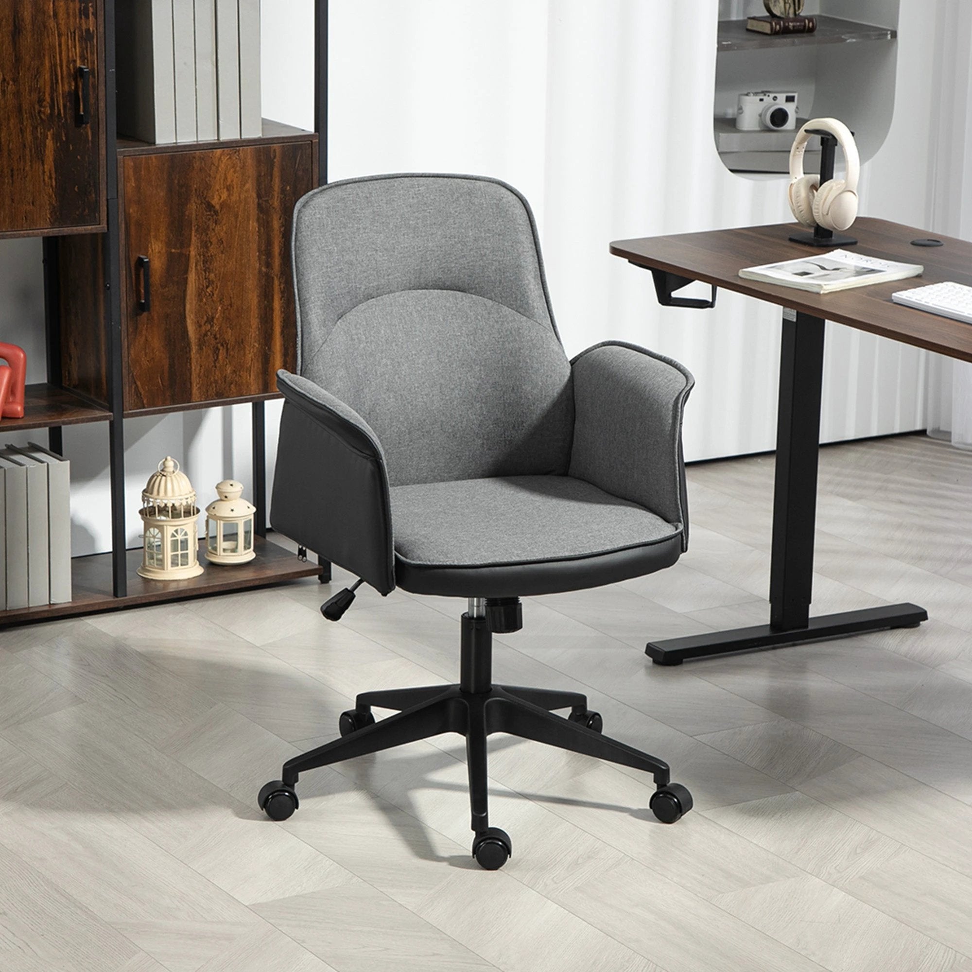 HOMCOM Office Chair, Linen Desk Chair with Adjustable Height Grey by HOMCOM