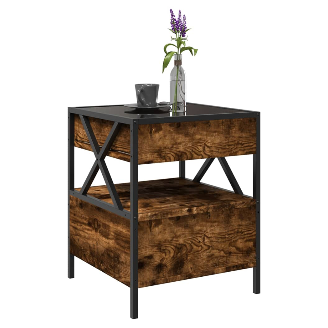 vidaXL Coffee Table 40x40x51 cm Infinity LED Mirror Smoked Oak Finish For Living Room by vidaXL