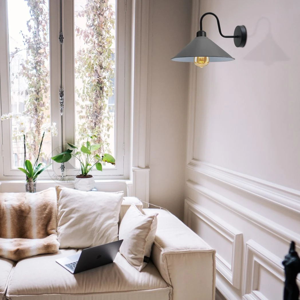Un-branded Premium Grey Wall Lamp Cone Shade Swan Neck For E27 Socket - Wall Lights