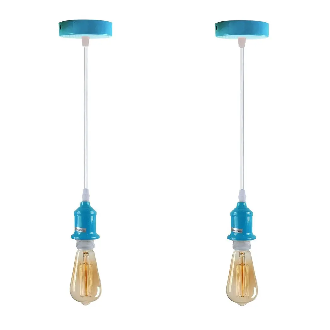 LEDSONE 2 Pack Industrial Pendant Light Fitting, lampshade addable E27 Lamp Holder Fitting Set with PVC Cable - Pendant Lights
