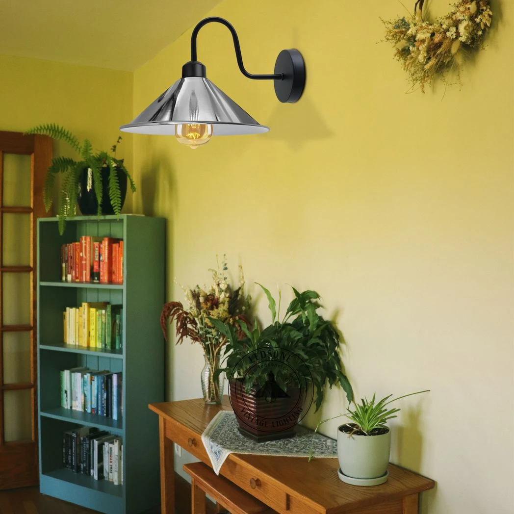 Chrome Wall Light Cone Shade Swan Neck Hallway Decor by Un-branded