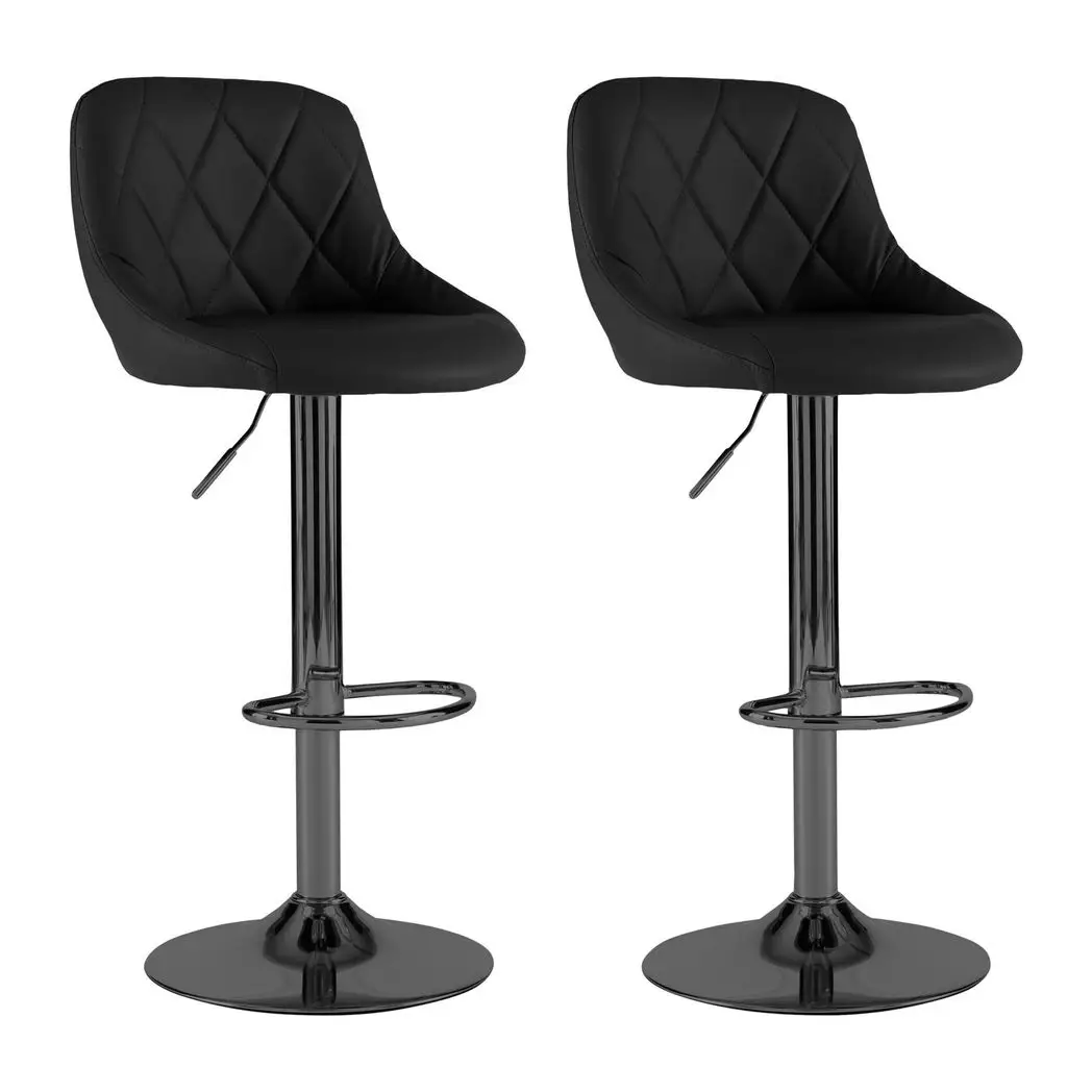 Neo Neo Set of Two Black Leather Bar Stools - Bar Stool