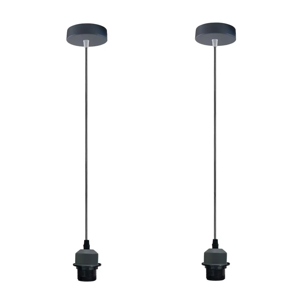 LEDSONE 2 Pack Industrial Grey Pendant Light Fitting, Lampshade Holder Fitting Set With PVC Cable. - Pendant Lights